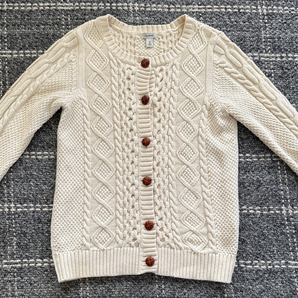 L.L. Bean Women's Cream Button-Up Cardigan